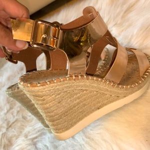 Rose gold espadrille wedges
